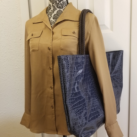 Lovely Neiman Marcus Croco Embossed Tote - Picture 3 of 5